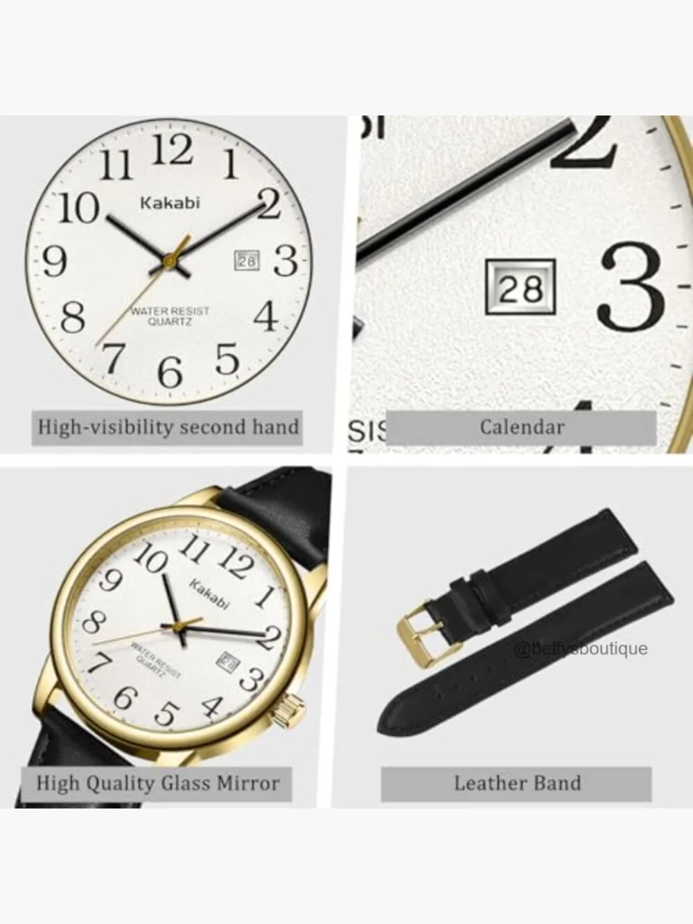 Unisex Analog Quartz Wristwatch with Date and Leather Band, Easy Reader Casual
